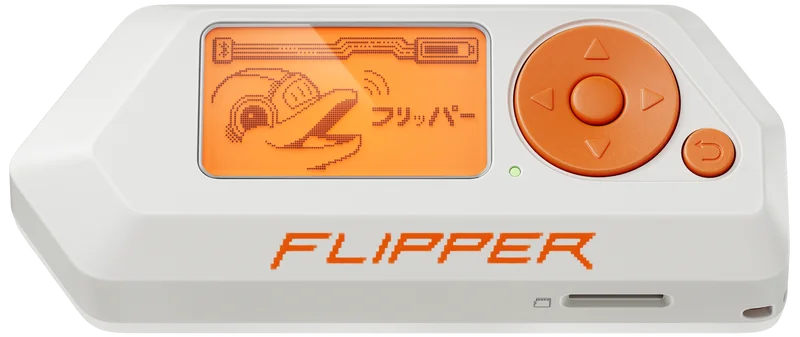 Flipper Zero handheld electronics learning tool with screen and orange controls