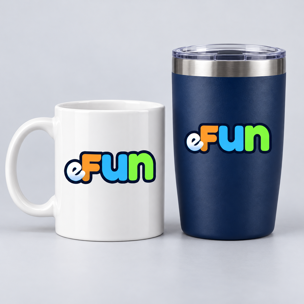 Engineered Fun logo cups and tumblers