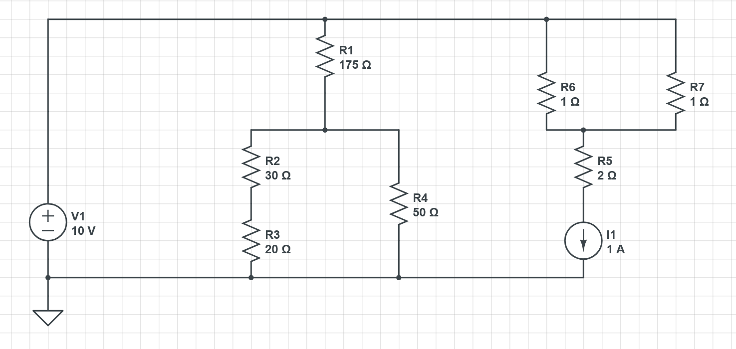 Circuit schematic with resistors arranged in series and parallel branches